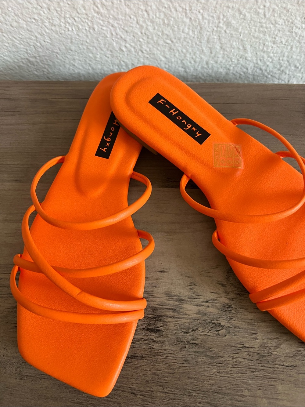 Bright Orange Strappy Square-Toe Slide Sandals - Picture 4 of 4